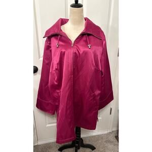 NWT Dennis by Dennis Basso Hot Pink Satin Short Zip-Up Trench Coat, 2X